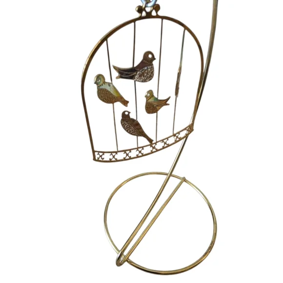 3D Vintage 18k Gold Plated Birdcage Christmas Ornament Holiday 1980's - Picture 2 of 3